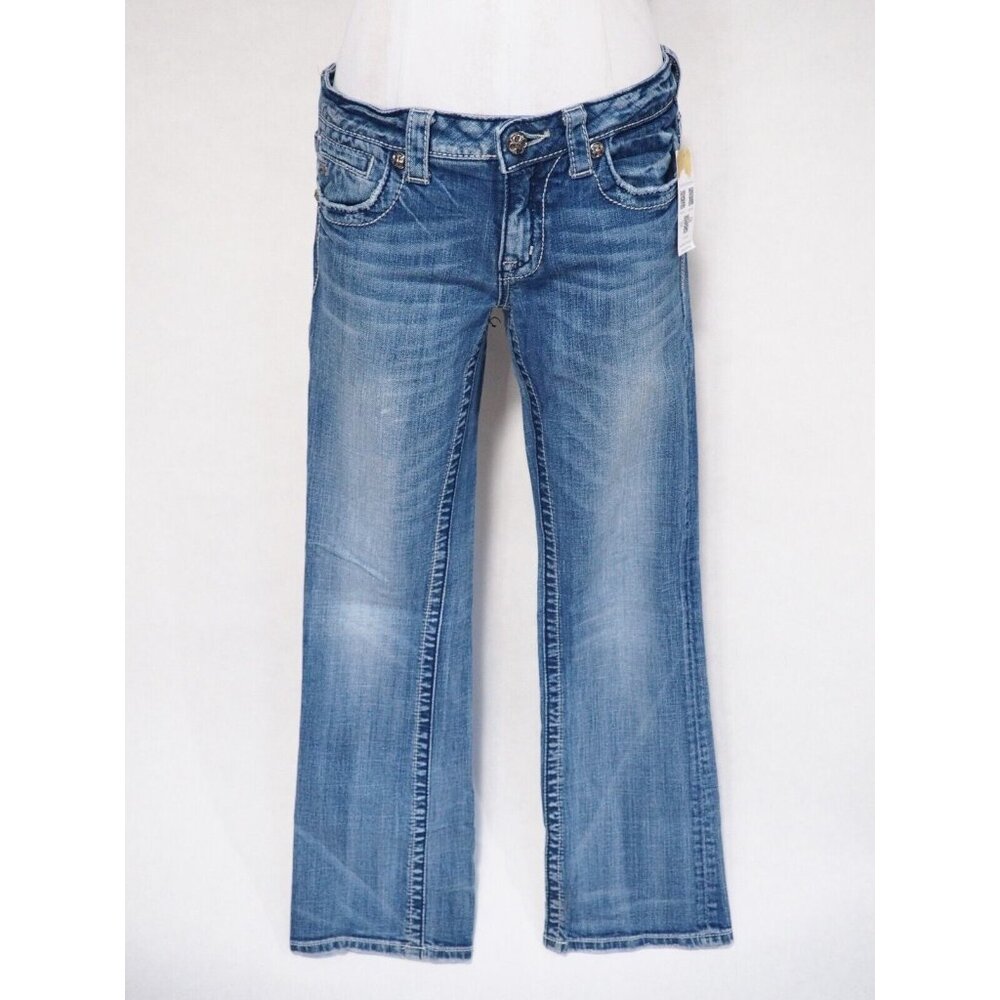 Miss Me Blue Medium Wash Denim Jewel Pocket Bootcut Jeans, Size 29